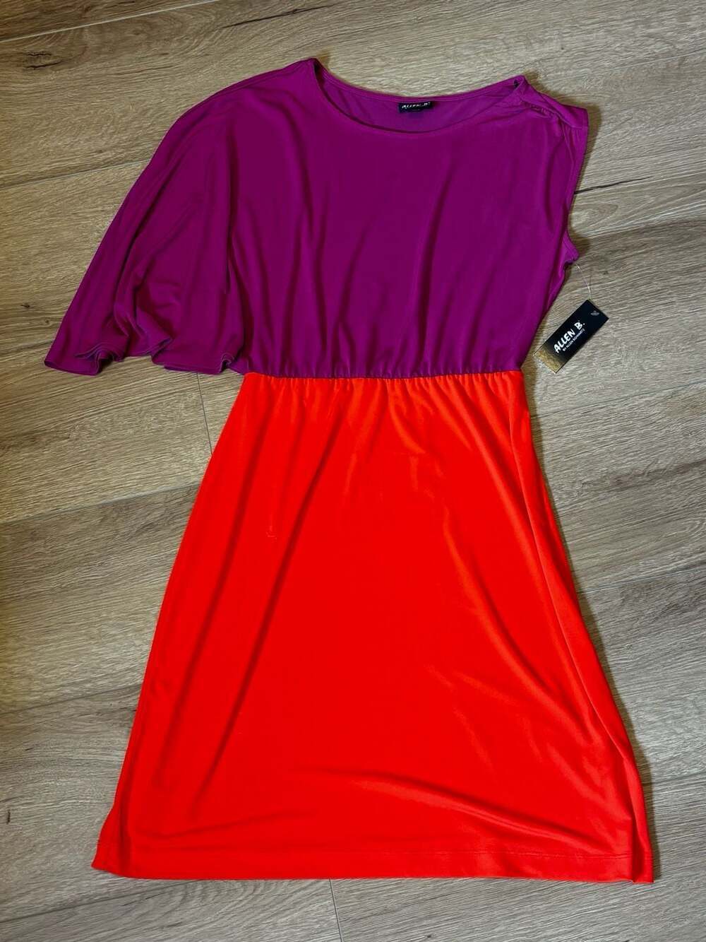 Allen B. by Allen Schwartz Colorblock One Shoulder Cape Sleeve Dress Size Medium